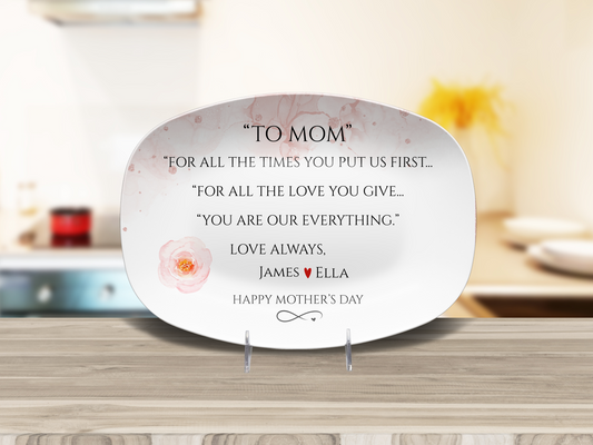 Personalized Mother’s Day Platter – Custom Mom Gift with Kids Names – “To Mom” Sentimental Keepsake Plate – Gift from Daughter or Son