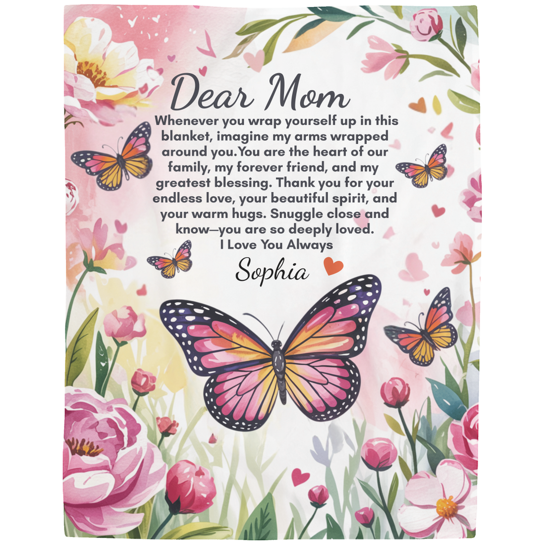 Personalized Mom Butterfly Throw Blanket, Mothers Day Gifts, For Mom Butterfly Blanket