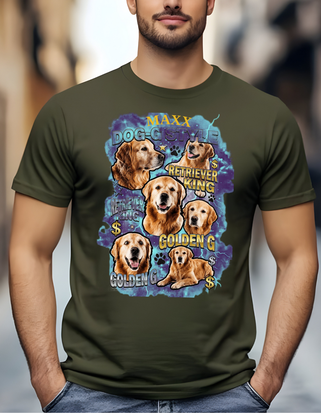 Custom Dog Portrait T-Shirt, Vintage Bootleg Pet Shirt, Personalized Pet Photo Tee, Retriever King Design
