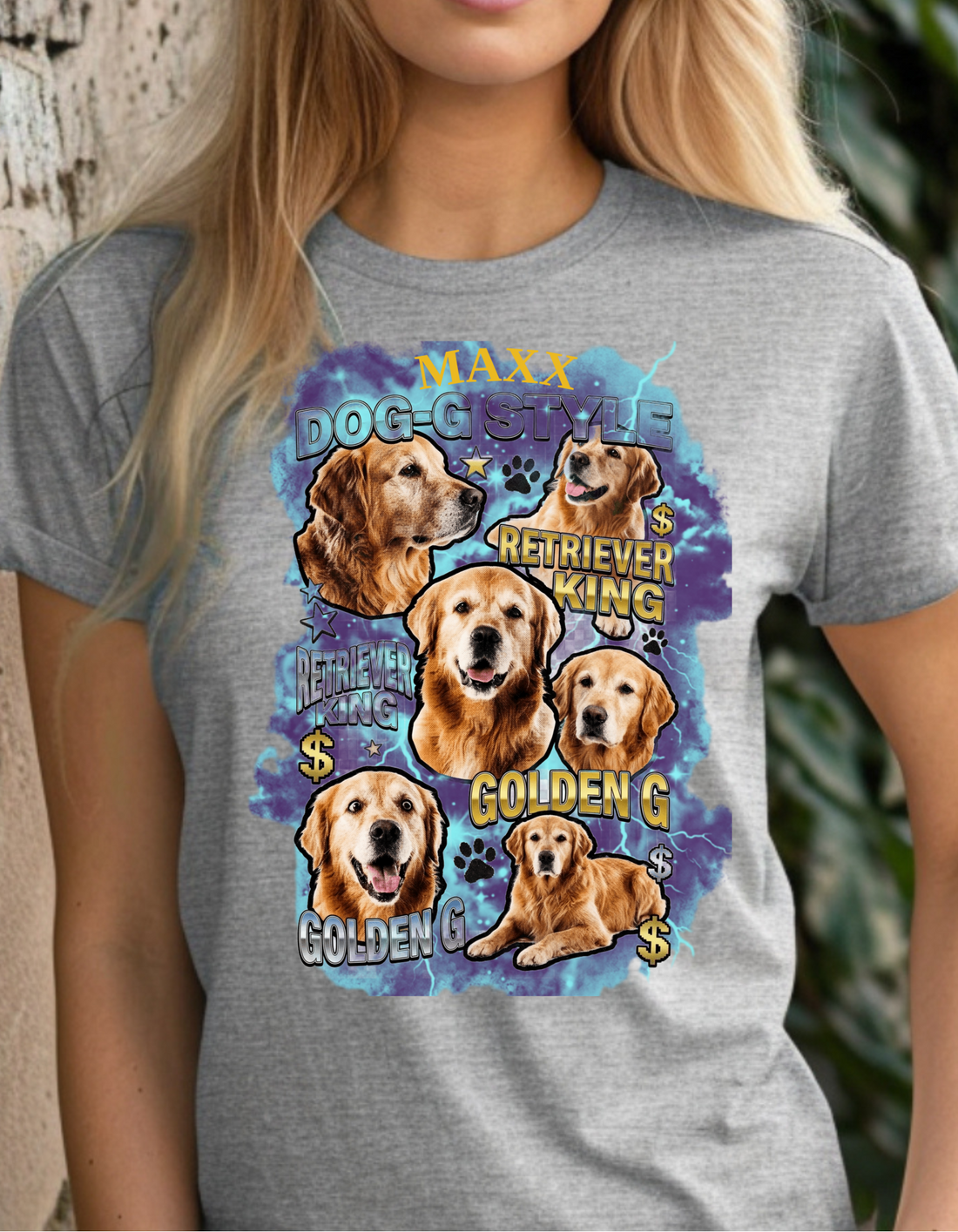 Custom Dog Portrait T-Shirt, Vintage Bootleg Pet Shirt, Personalized Pet Photo Tee, Retriever King Design