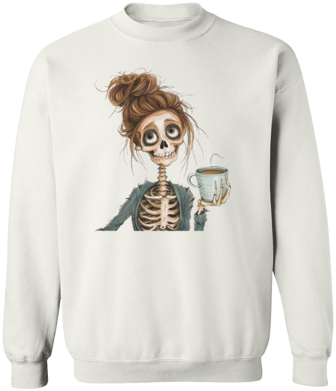 Funny Skull Girl Print Halloween Skeleton Coffee Sweatshirt