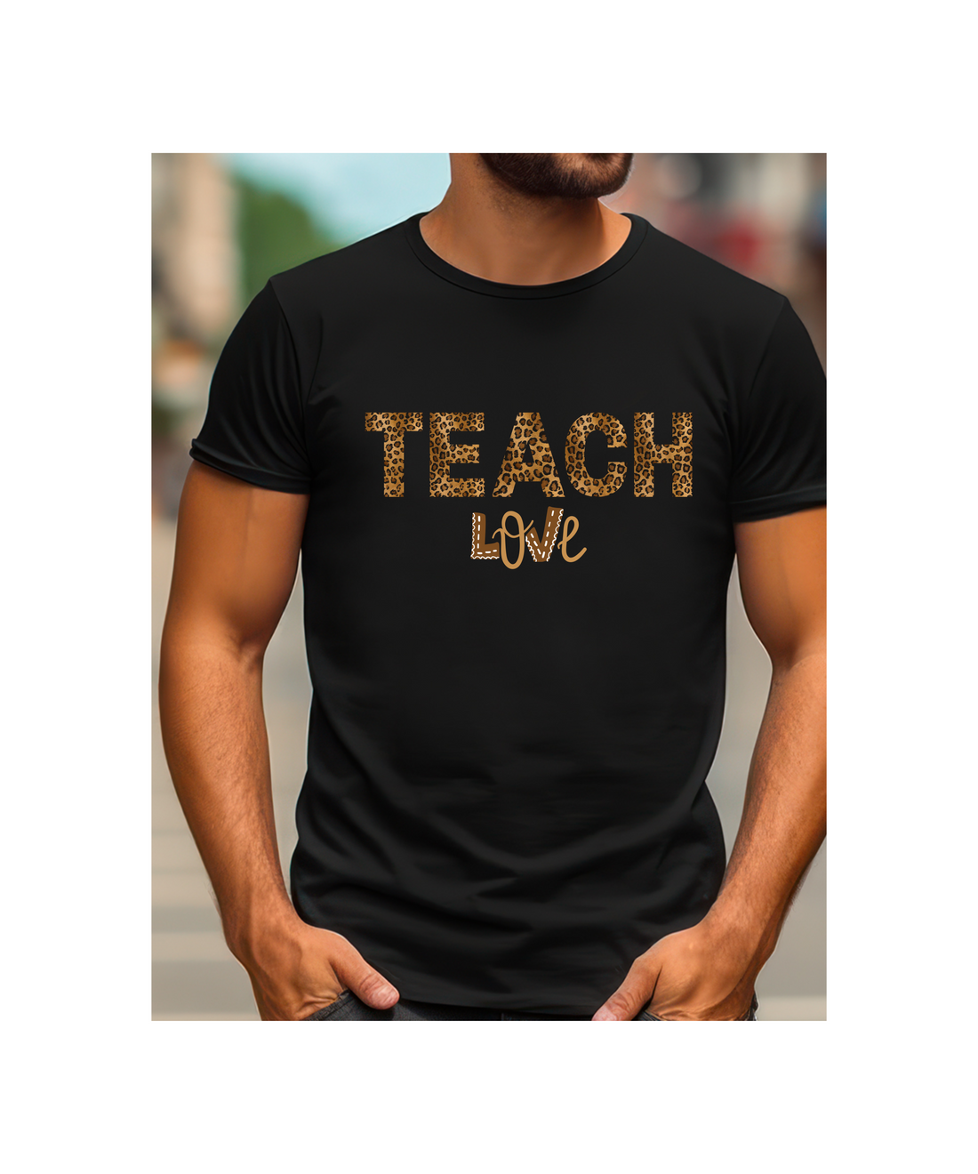 Teach Love Leopard Print Teacher Shirt – Cute Teacher Appreciation T-Shirt, Classroom Gift for Teachers, Back to School Teacher Tee