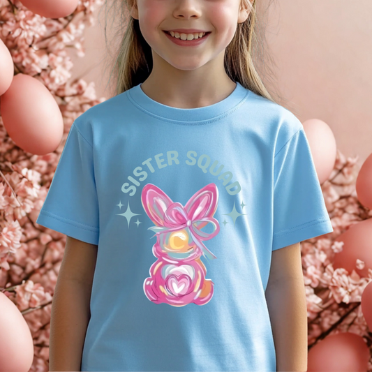 Easter Bunny Shirt for Kids, Girls Easter Shirt, Bunny Easter Tee, Sister Squad Design, Easter Egg Hunt Shirt, Pastel Bunny Top