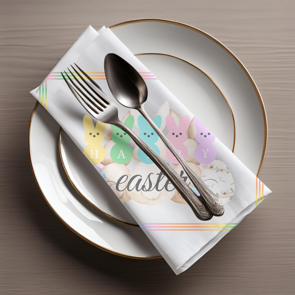 Happy Easter Placemats/Napkin, Easter Bunny Table Decor, Spring Dining Table Accessory, Holiday Cotton Placemat, Festive Table Setting Decor