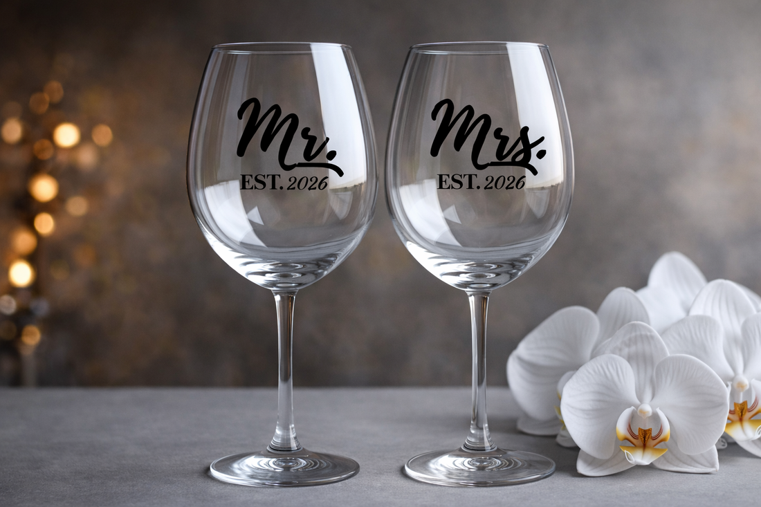 “Custom ‘Mr. & Mrs.’ Glass Set Made Just for Their Special Day” ‘Mr. & Mrs.’ Wine Glass Set!