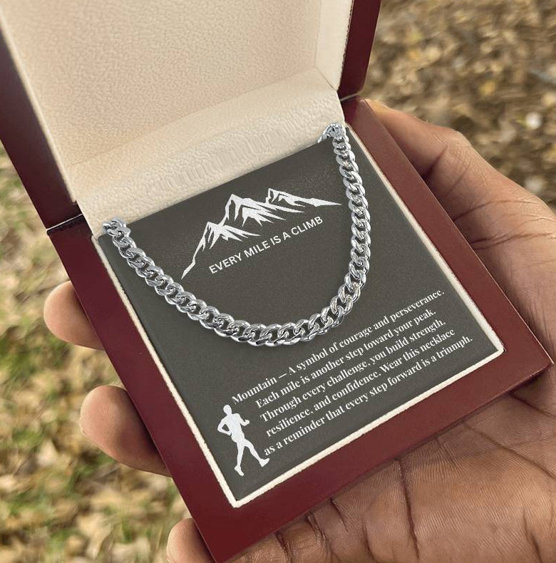 "Every Mile Is A Climb" Cuban Link Chain Necklace with Inspirational Message Card