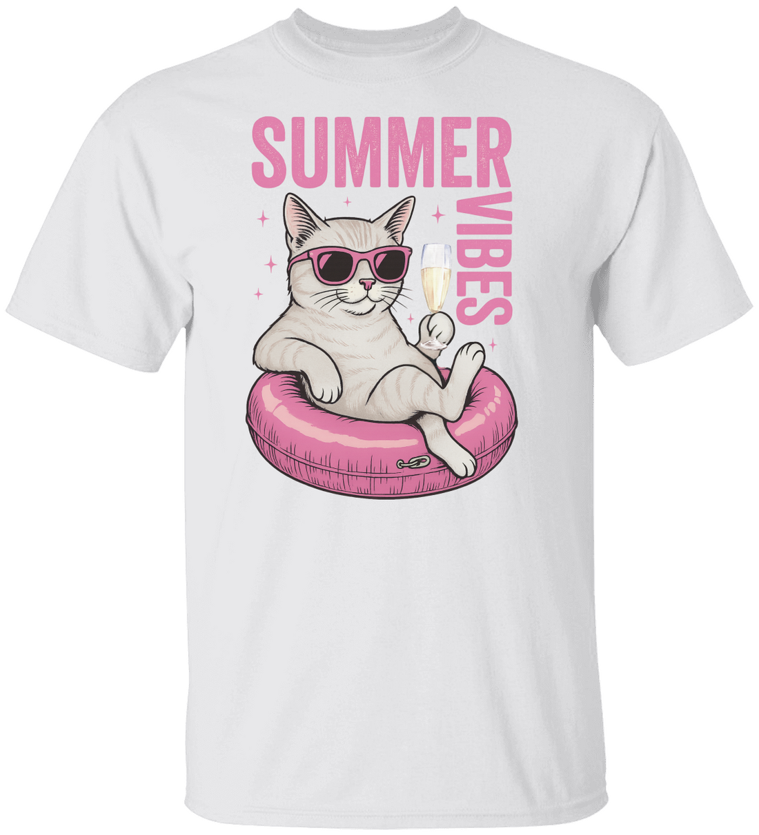 Summer Vibes T-Shirt, Summer Cat, Lazy River Cat, Cat in pool tube | Champagne Time