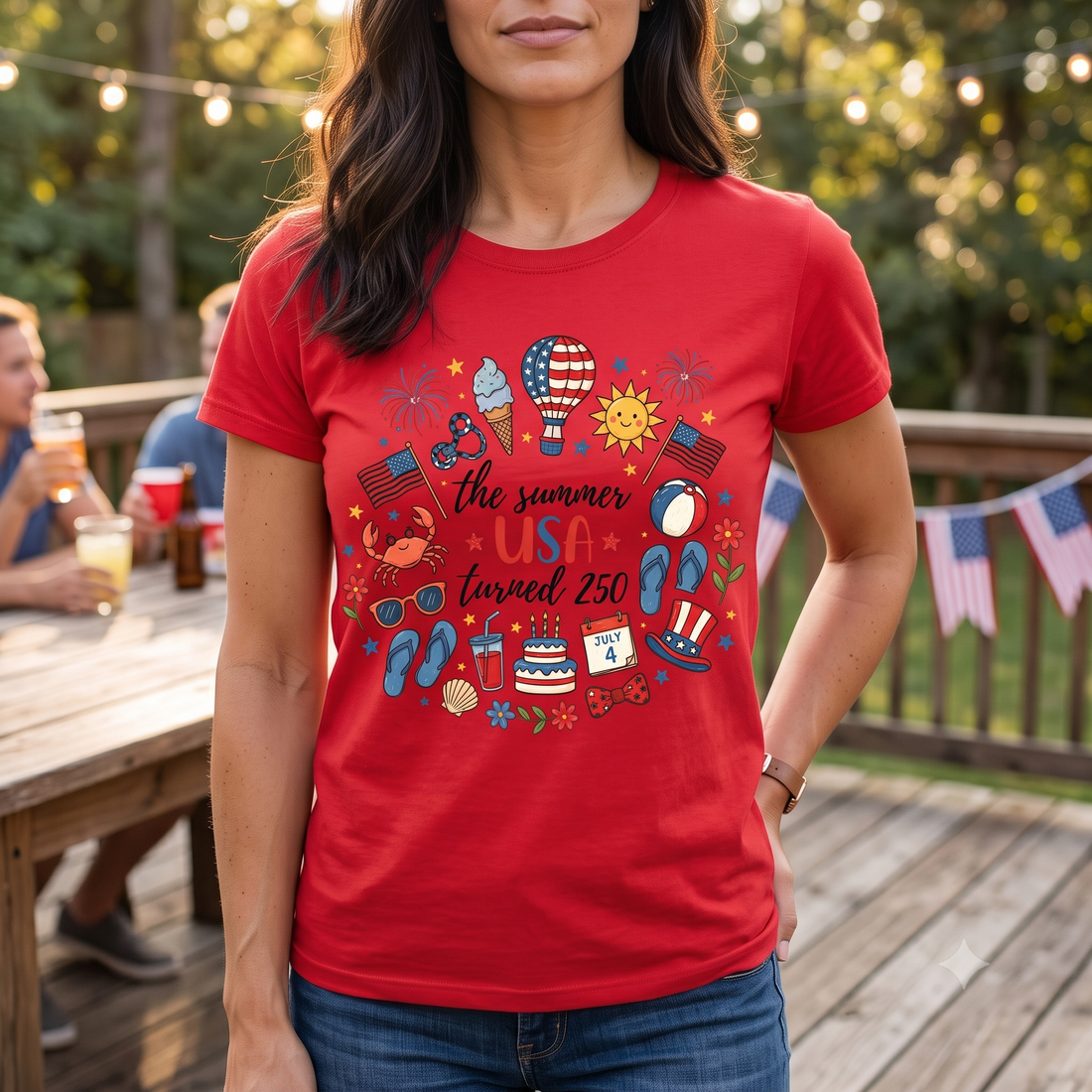 USA 250th Anniversary Shirt, Patriotic Summer T-Shirt, July 4th Celebration Tee, Independence Day Graphic, Red Cotton Tee