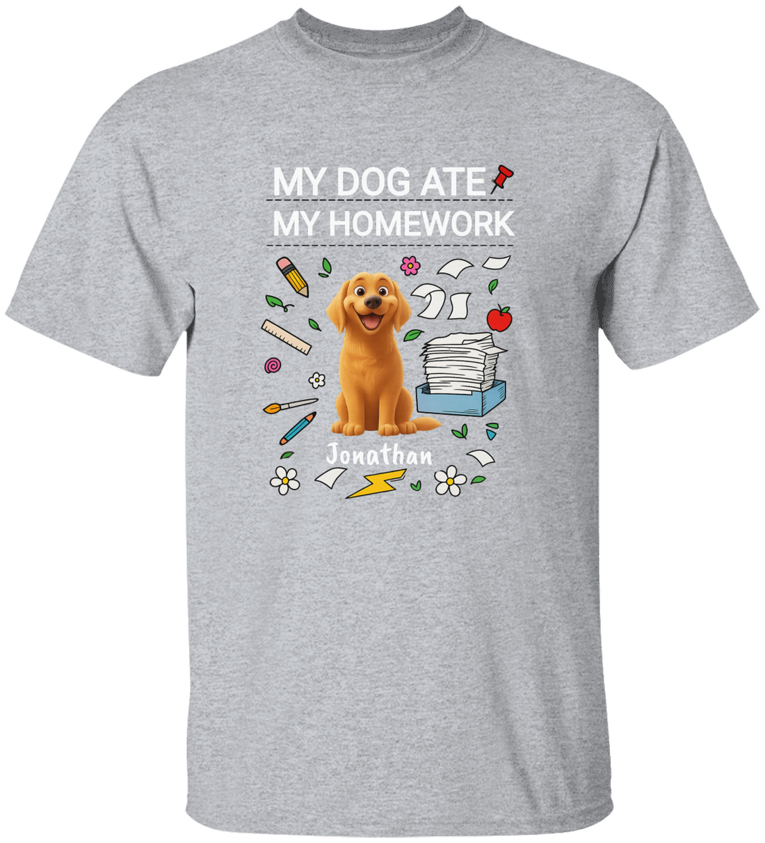 Personalized Kids Cotton Tee with Funny Dog Design