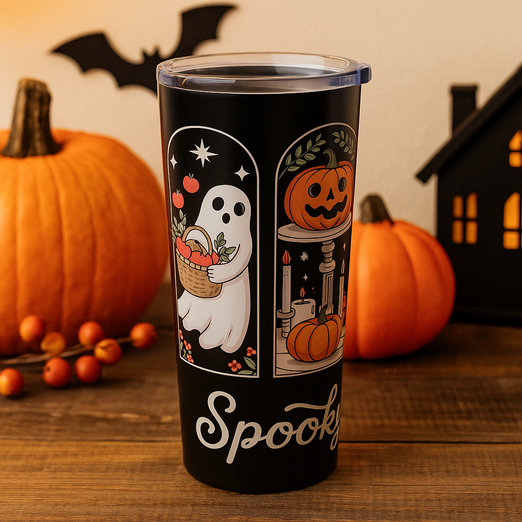 Spooky Season Ghost and Pumpkins Tumbler 20oz