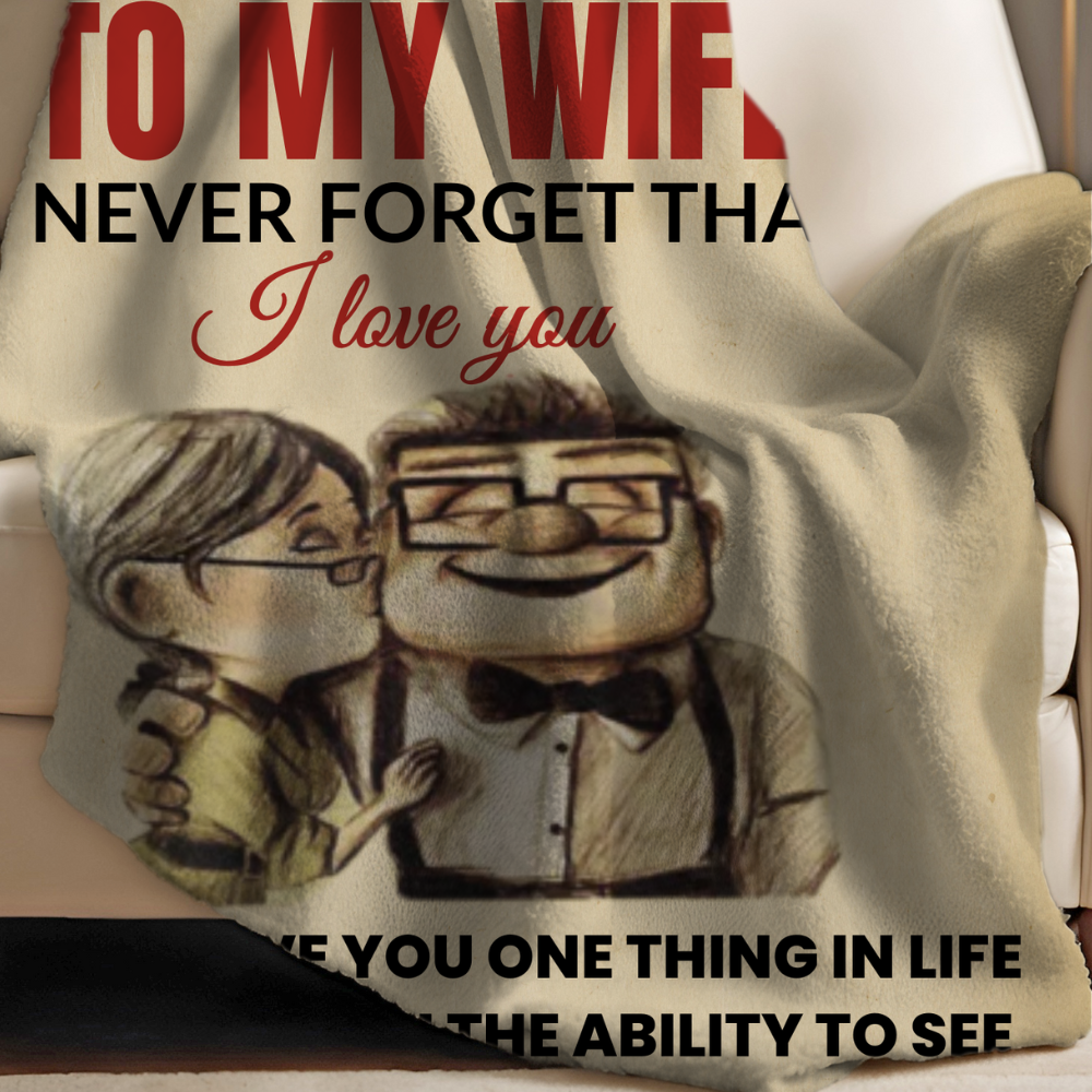 To My Wife Love Message Blanket – Heartfelt Husband Gift, Romantic Cartoon Couple Blanket, Personalized Love Message Throw- 50x60