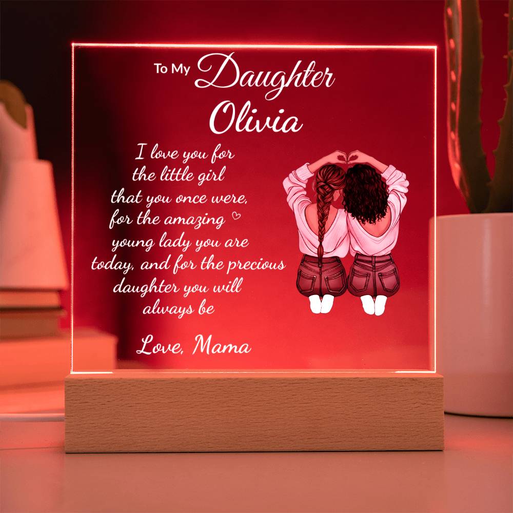 Personalized Acrylic Plaque with LED Base, Customizable Gift for Daughter, Premium Acrylic Nite Light