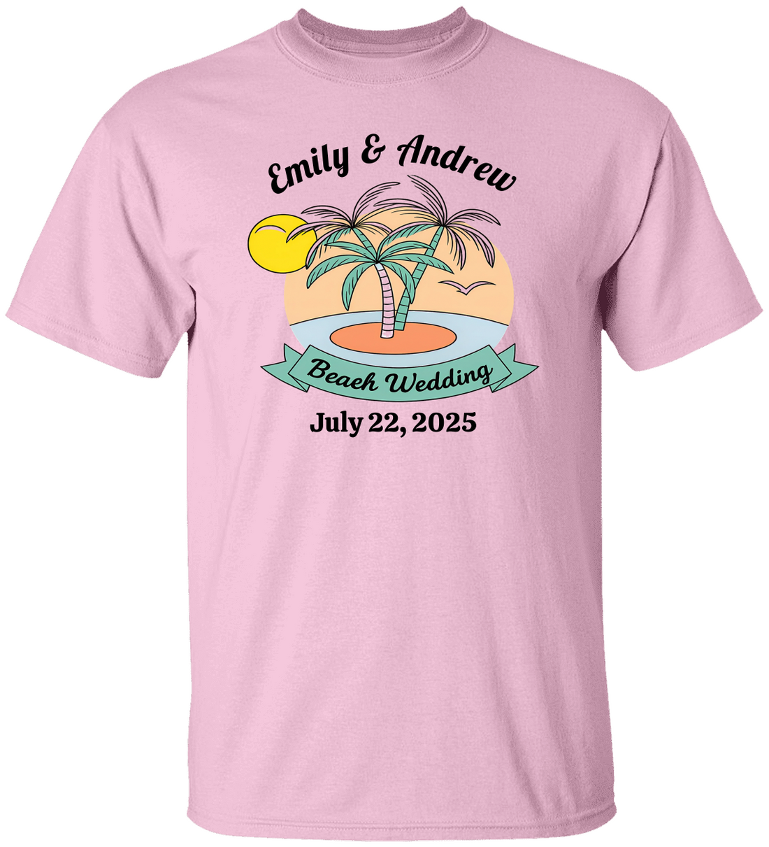 Personalized Beach Wedding Palm Tree Shirt, Custom Bride Groom Name Shirt, Tropical Destination Wedding Tee