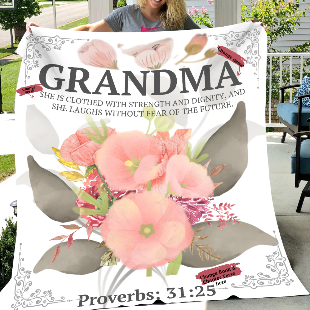 Personalize “MAMA Encouragement – Proverbs 31:25 Plush Fleece Blanket” 50x60