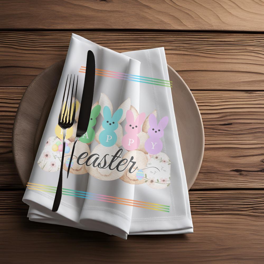 Happy Easter Placemats/Napkin, Easter Bunny Table Decor, Spring Dining Table Accessory, Holiday Cotton Placemat, Festive Table Setting Decor