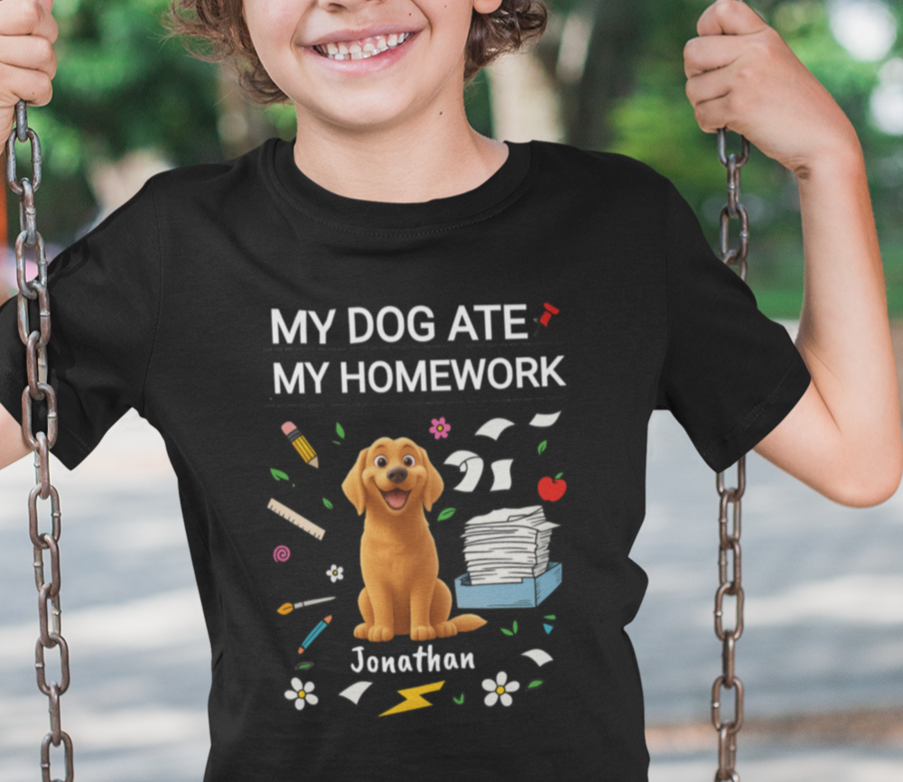 Personalized Kids Cotton Tee with Funny Dog Design