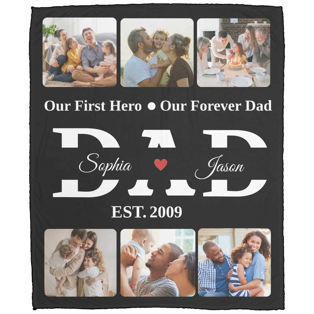 Personalized Dad Photo Blanket – Our First Hero Our Forever Dad Custom Family Blanket – Gift for Dad from Kids – Father’s Day Photo Blanket
