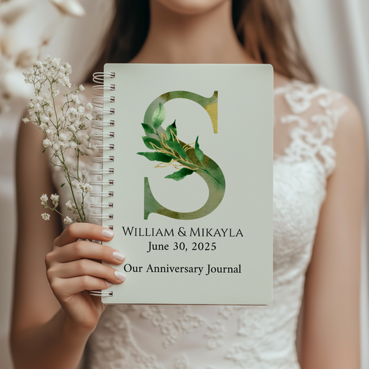 Personalized Anniversary Journal for Couples – Custom Initial & Names Notebook – Romantic Keepsake Gift for Him or Her