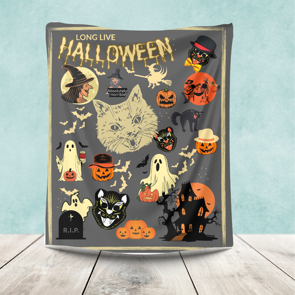 “Long Live Halloween – Vintage Spooky Blanket” 50x60 Cozy Plush Fleece Blanket