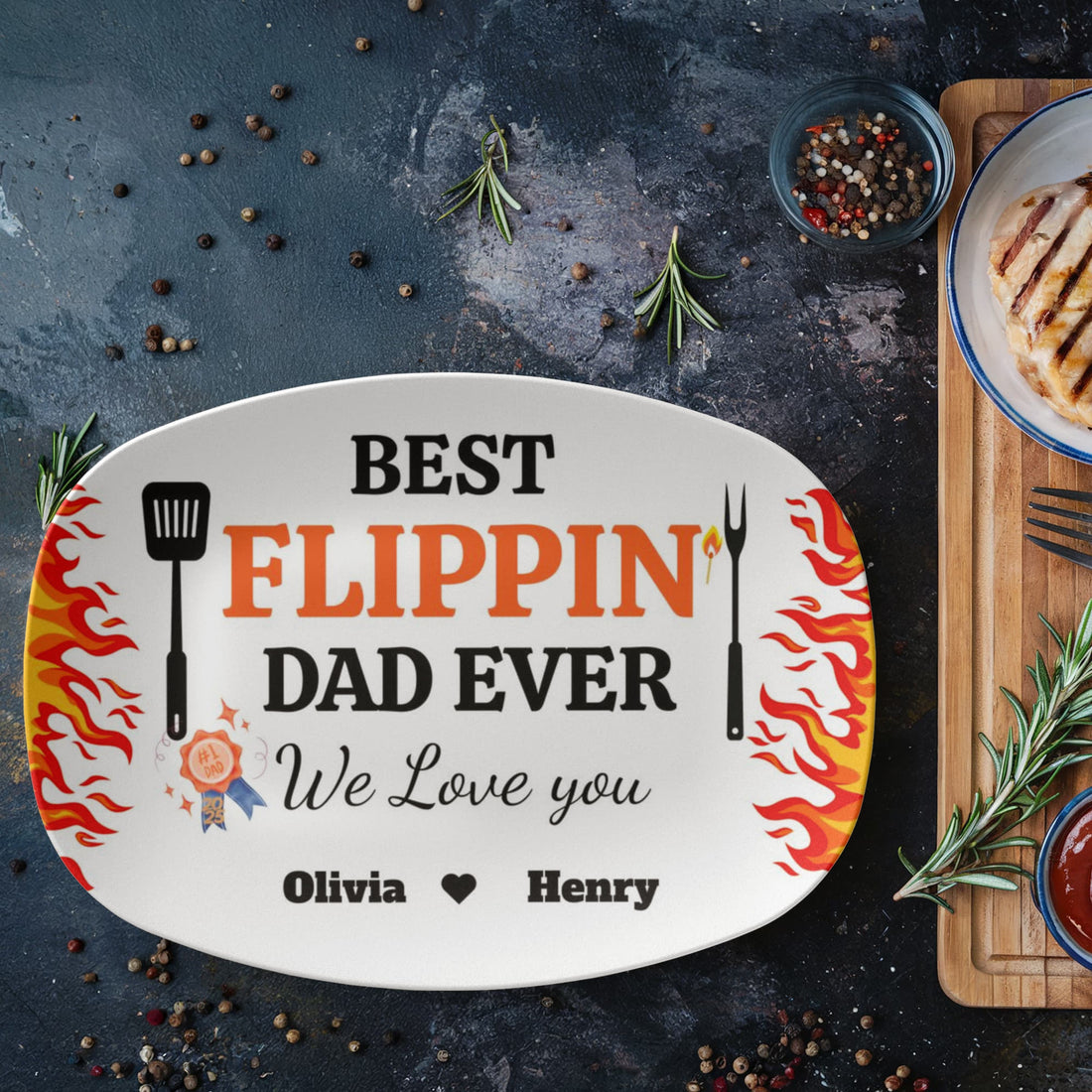 BBQ Grilling Personalized Plate, Daddy's Grilling Plate for Father's Day, Custom Gift for Him 10”x14” Platter