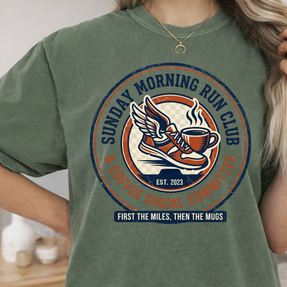 Personalized Sunday Morning Run Club T-Shirt | Custom Running Club Year | Comfort Colors | Coffee Runner Shirt | Running Group Gift