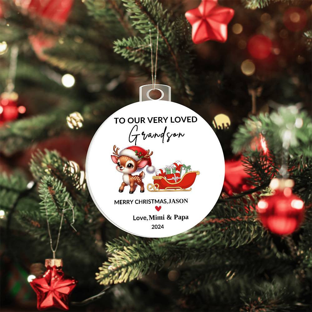 Personalize "To Our Grandson" Christmas Acrylic Ornament!
