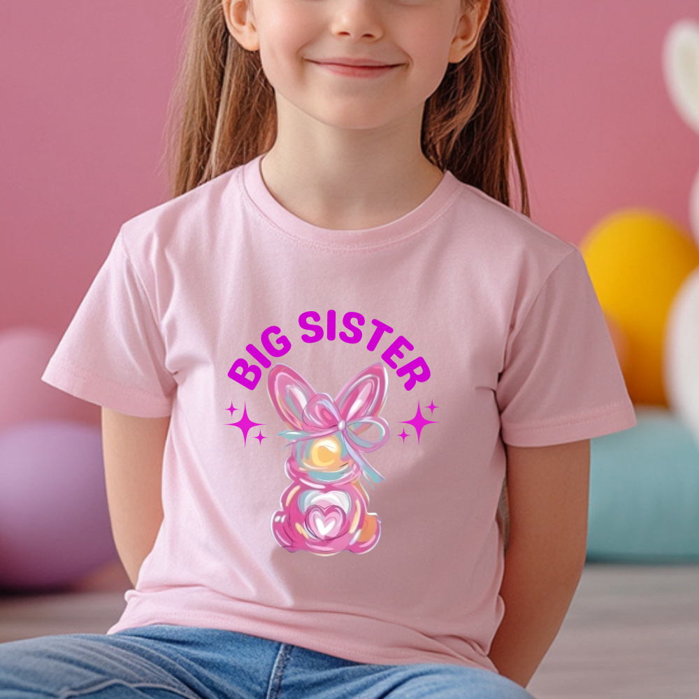 Girls Big Sister Bunny Easter Shirt, Kids Easter Shirt, Bunny Egg Hunt Tee, Cute Easter Shirt for Girls, Easter Bunny T-Shirt