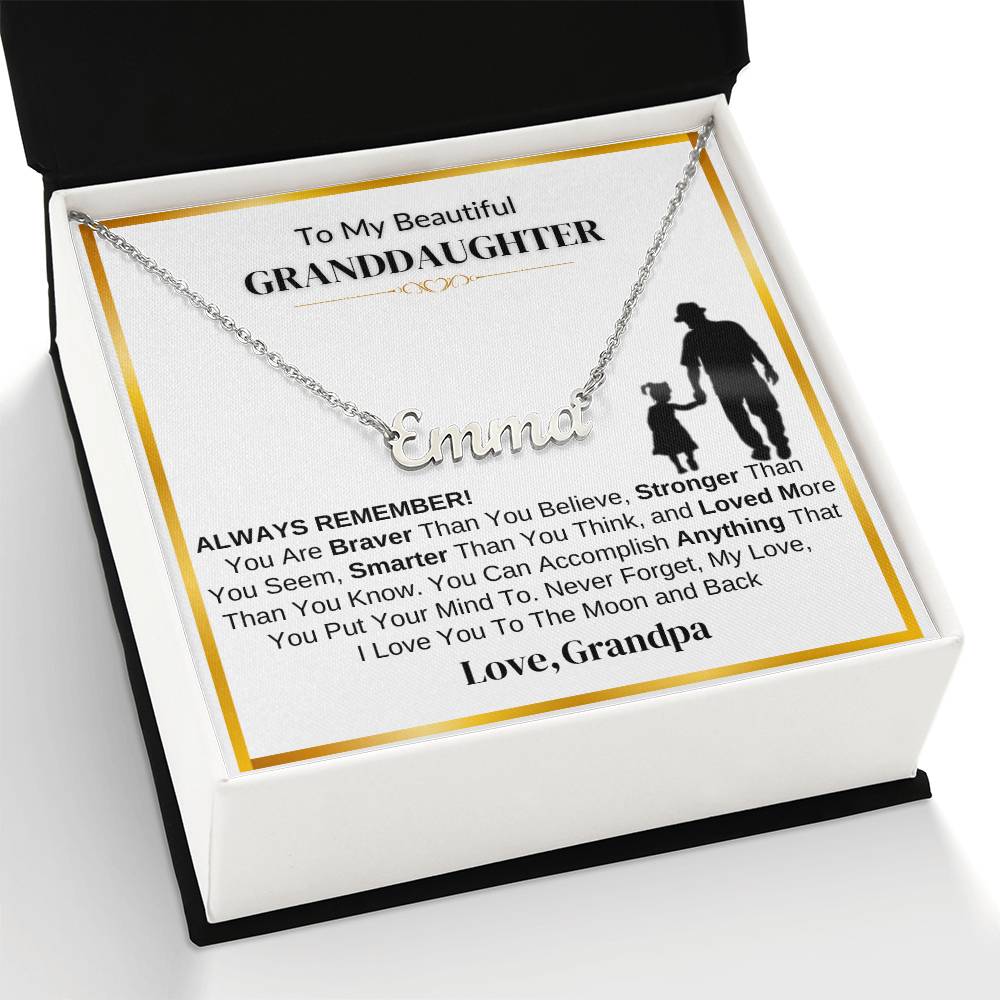 Personalized “To My Granddaughter” Name Necklace – Heartfelt Gift From Grandpa with Inspirational Message Card