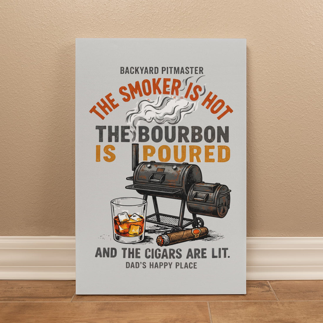 Backyard Pitmaster Canvas, BBQ Grill Art, Bourbon Decor, Dad's Man Cave Sign, Smoker Gift, Father's Day Present, Bourbon Lover Art