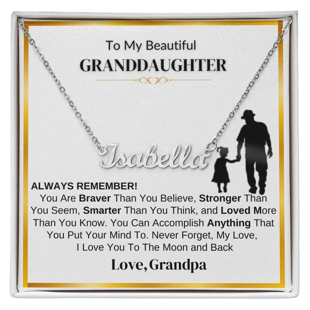 Personalized “To My Granddaughter” Name Necklace – Heartfelt Gift From Grandpa with Inspirational Message Card