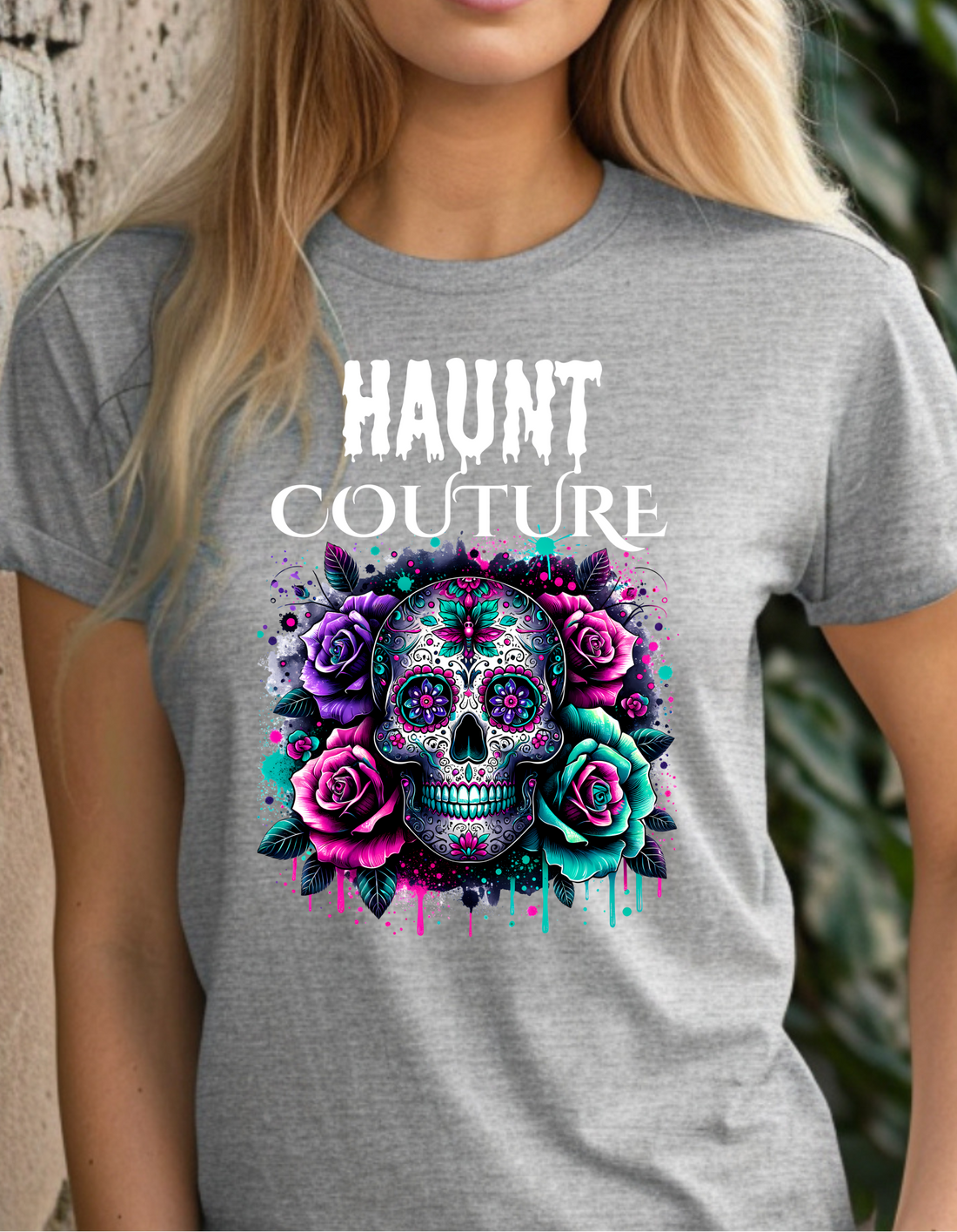 Skull & Roses Graphic Halloween Tee Haunt Couture reveal.”