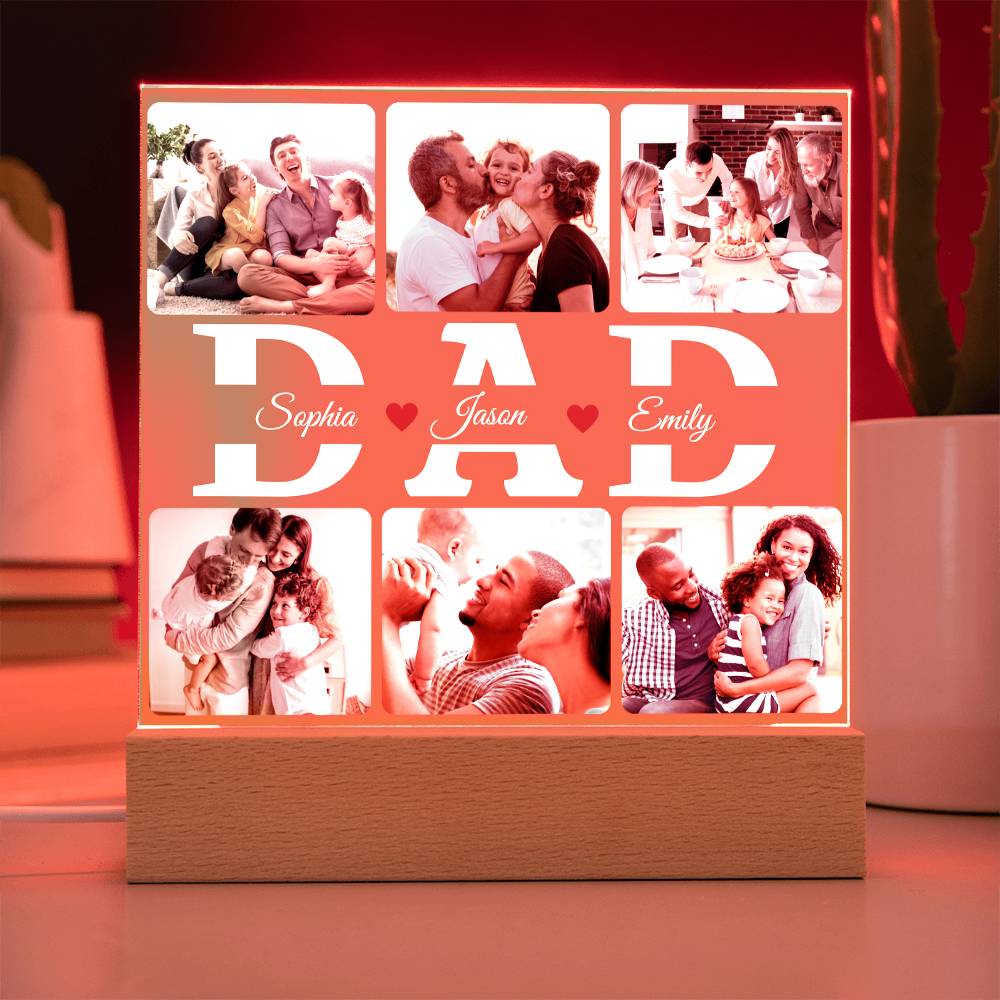 Personalized “DAD” Photo Acrylic Plaque – Custom Family Picture Gift for Dad – LED Night Lite Keepsake from Kids