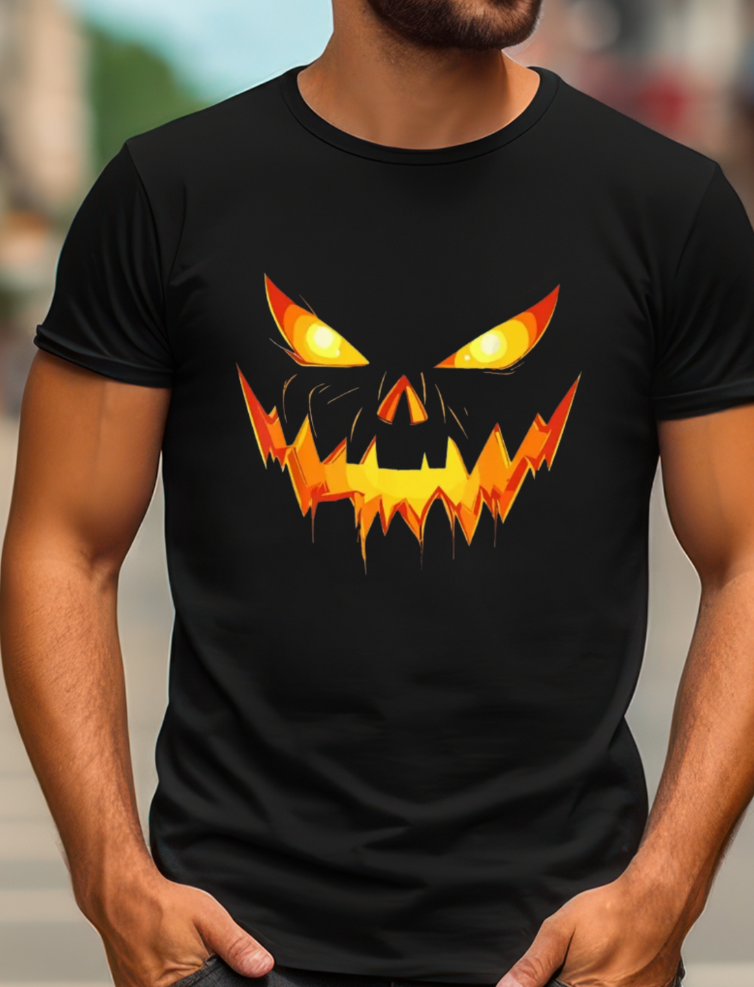 Halloween, jack-o’-lantern, pumpkin face,Cotton Tee