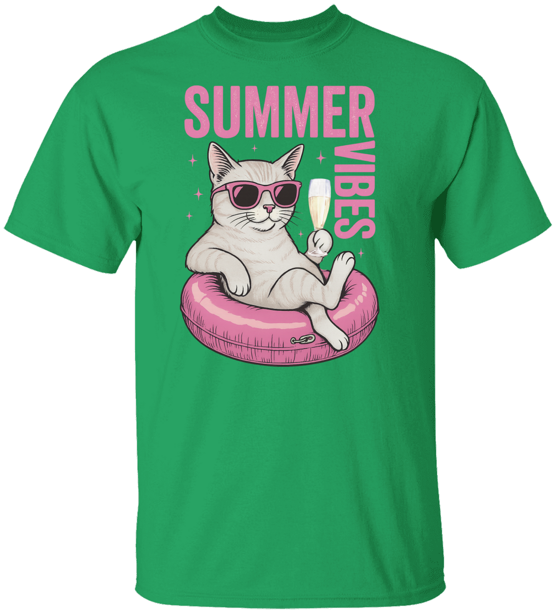 Summer Vibes T-Shirt, Summer Cat, Lazy River Cat, Cat in pool tube | Champagne Time