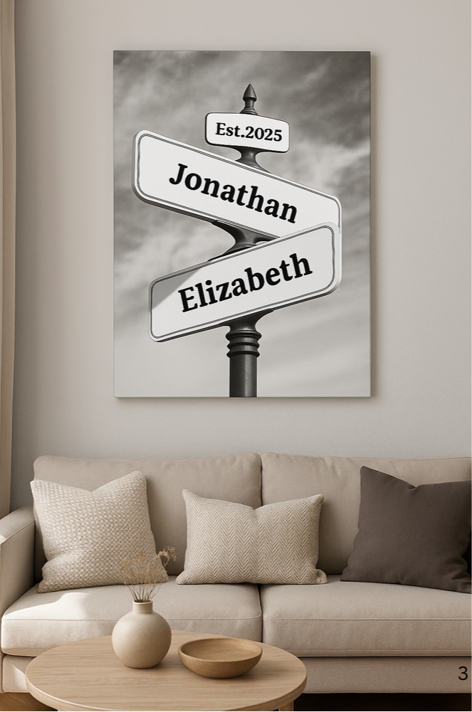 Personalized Vintage Intersection Street Sign with Names Dates Canvas