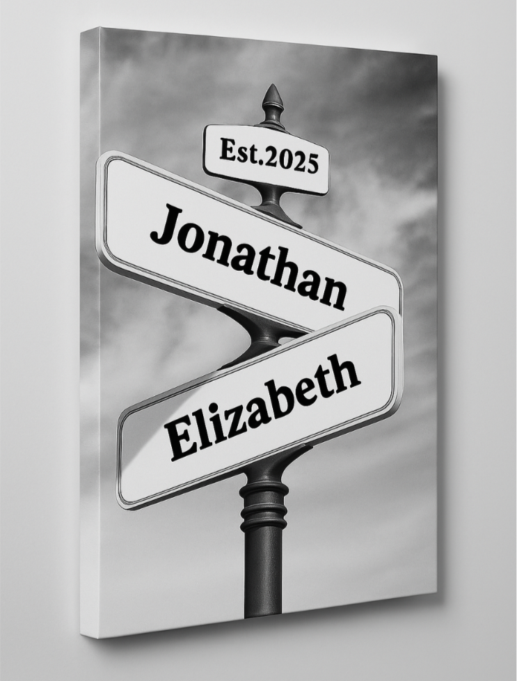 Personalized Vintage Intersection Street Sign with Names Dates Canvas