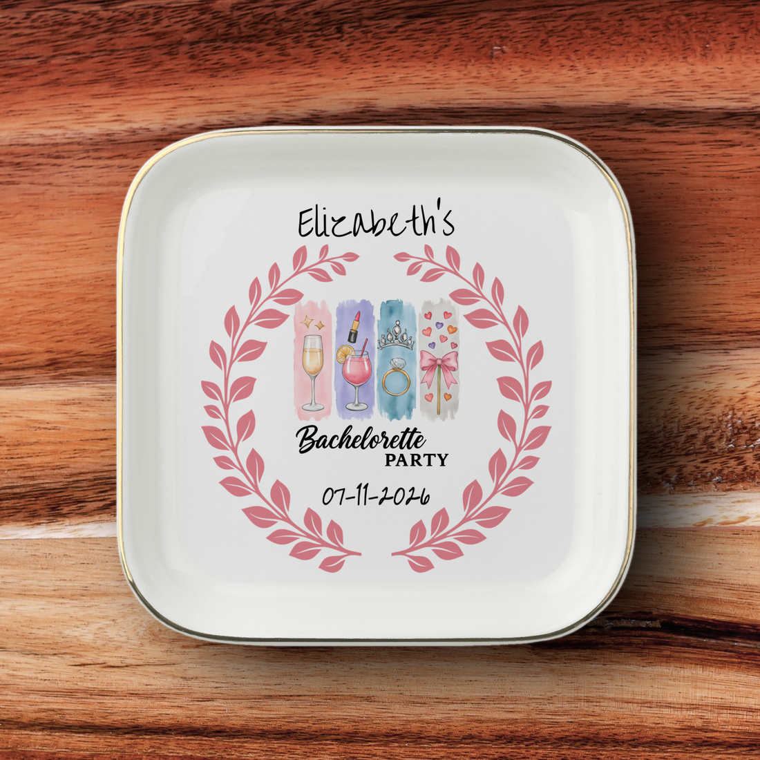 Personalized Bachelorette Party Jewelry Dish – Custom Name & Date Ring Dish