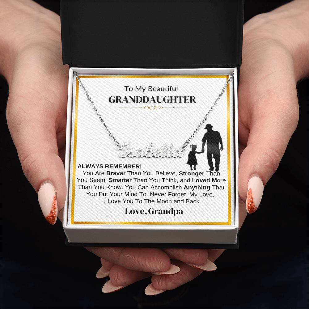 Personalized “To My Granddaughter” Name Necklace – Heartfelt Gift From Grandpa with Inspirational Message Card