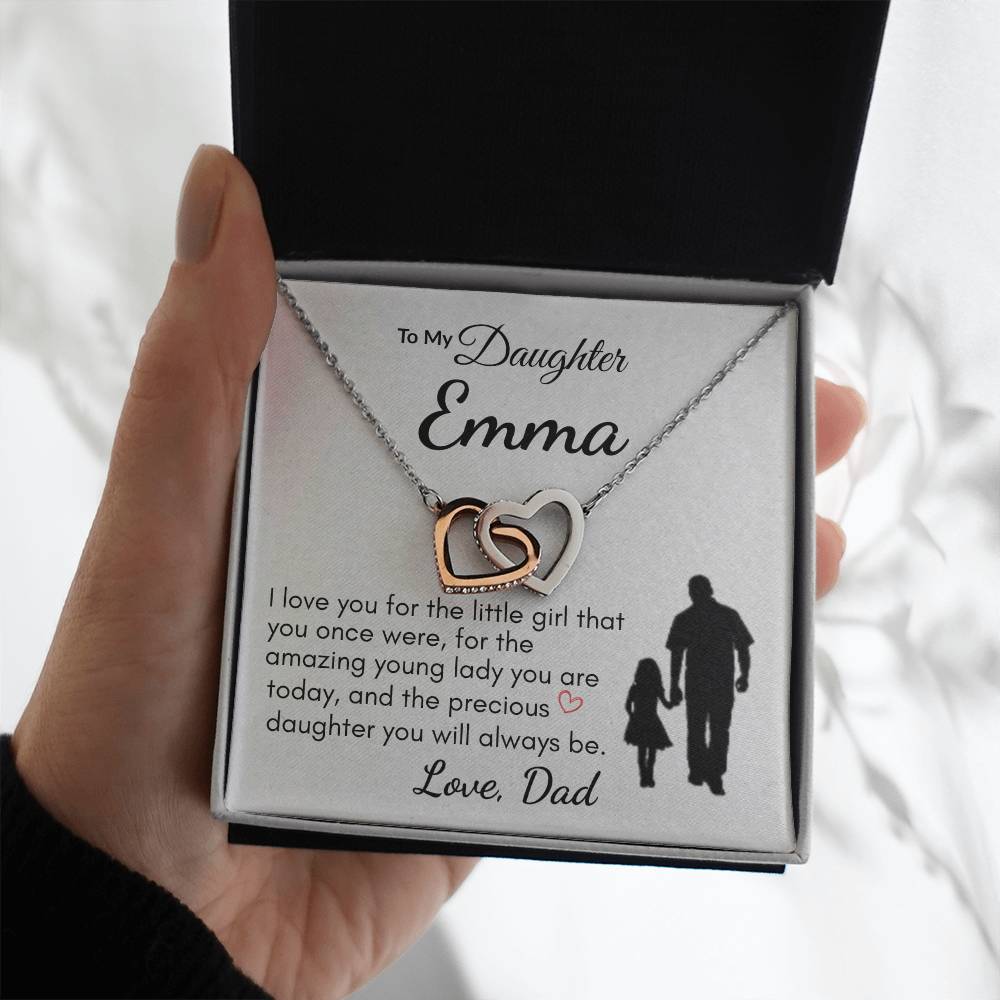 Personalize Hearts Necklace for Daughter, Birthday Gift for Her, Dad to Daughter Jewelry
