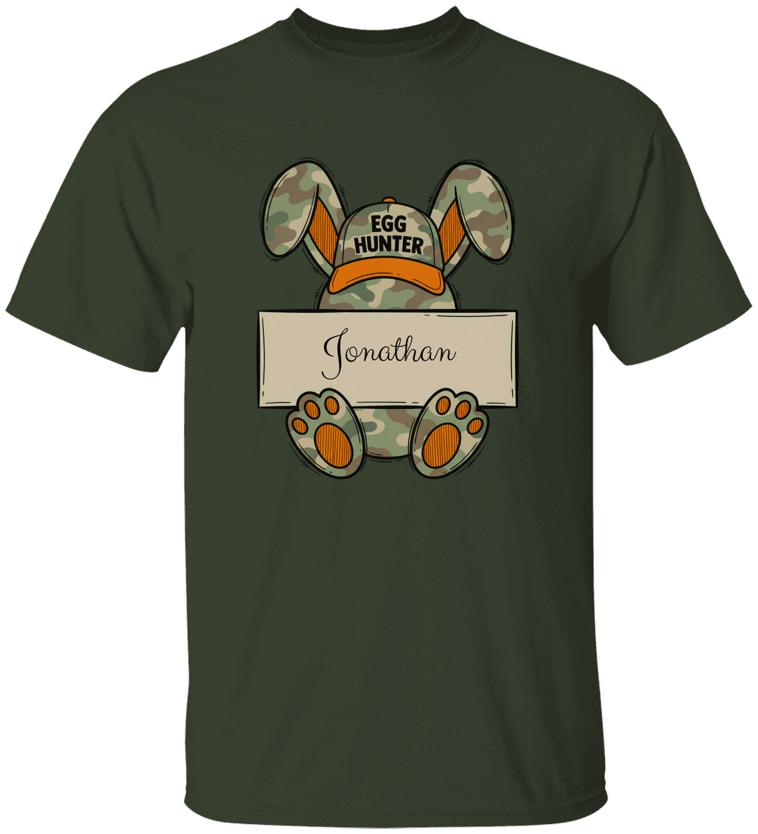 Personalized Easter Kids T-Shirt, Egg Hunter Bunny Shirt, Custom Name Toddler Tee, Easter Gift, Camouflage Bunny Ears