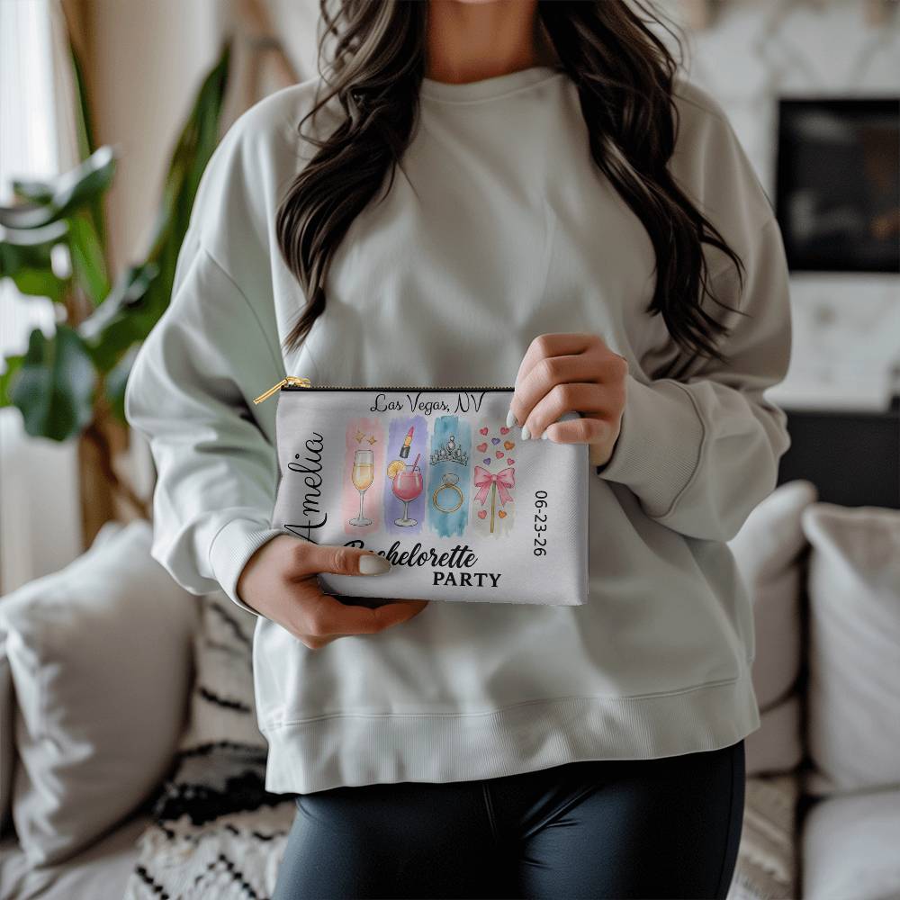 Bachelorette Personalized Makeup Bag, Bridal Shower Gift, Custom Bridesmaid Pouch, Party Favors