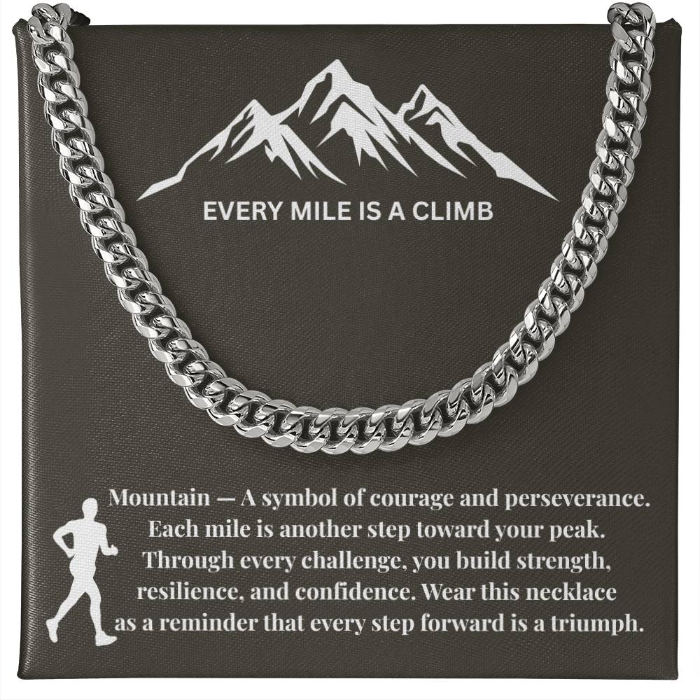 "Every Mile Is A Climb" Cuban Link Chain Necklace with Inspirational Message Card