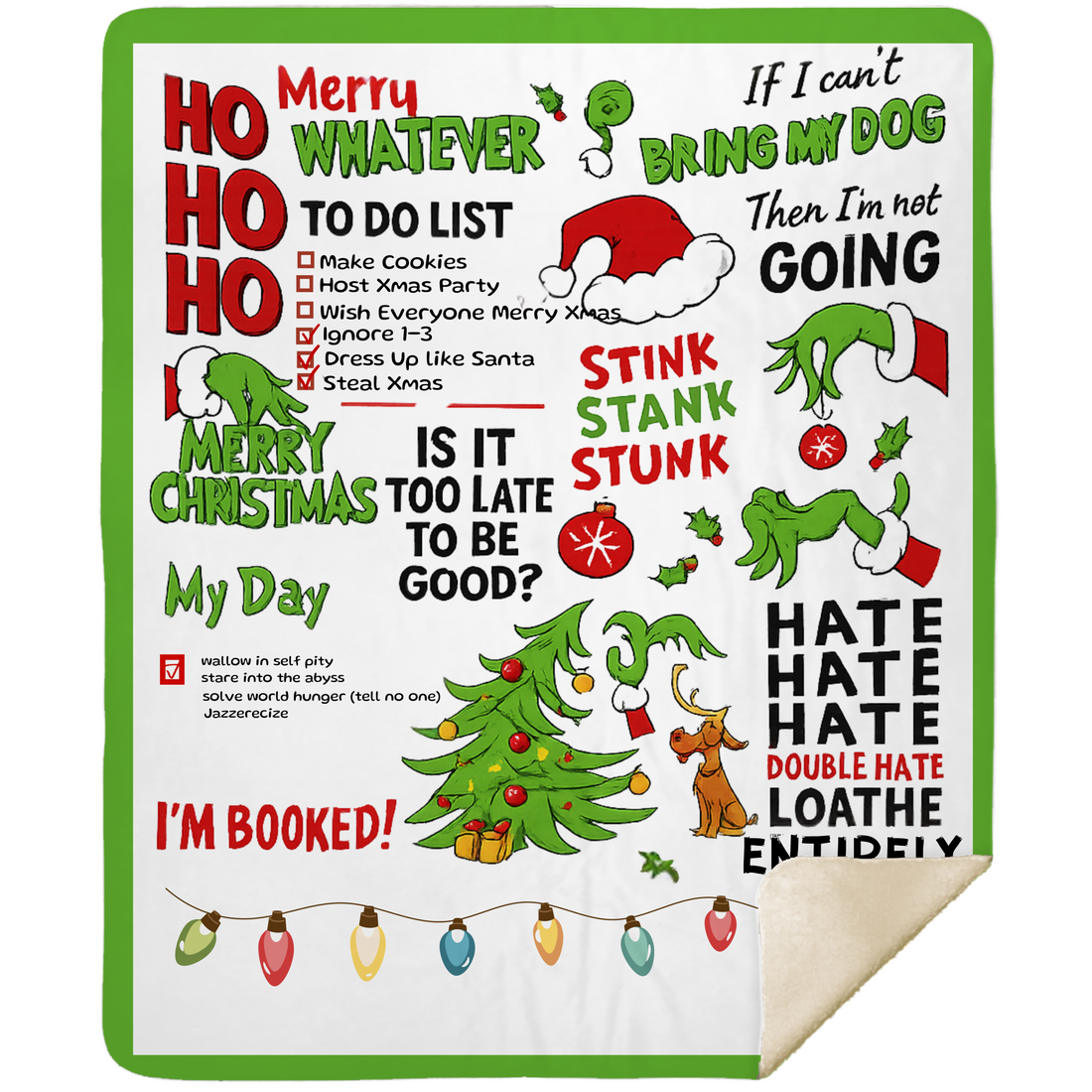 Funny Grinch Christmas Blanket – Holiday To-Do List Blanket, Cozy Xmas Gift, Whoville Humor Decor, Green Red