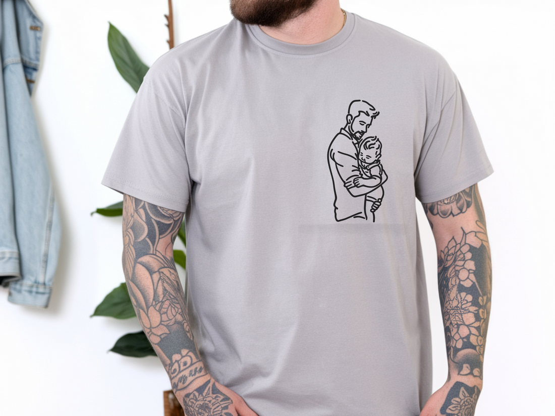 Custom Photo Shirt For Dad Father's Day Gift, Line Art T-Shirt, Dad and Baby Tee, Personalized Gift for Dad
