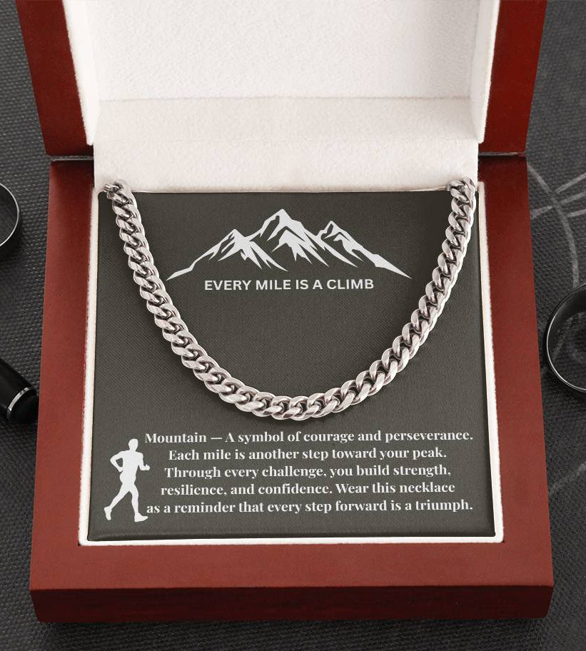 "Every Mile Is A Climb" Cuban Link Chain Necklace with Inspirational Message Card