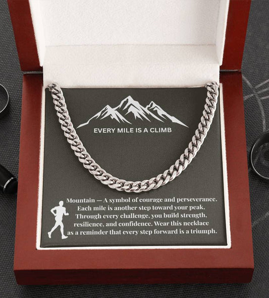 "Every Mile Is A Climb" Cuban Link Chain Necklace with Inspirational Message Card