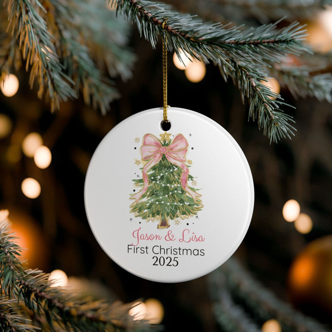 Personalized First Christmas Ornament, Ceramic Holiday Tree Decoration, Keepsake Gift