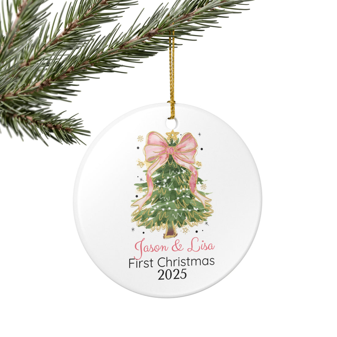 Personalized First Christmas Ornament, Ceramic Holiday Tree Decoration, Keepsake Gift