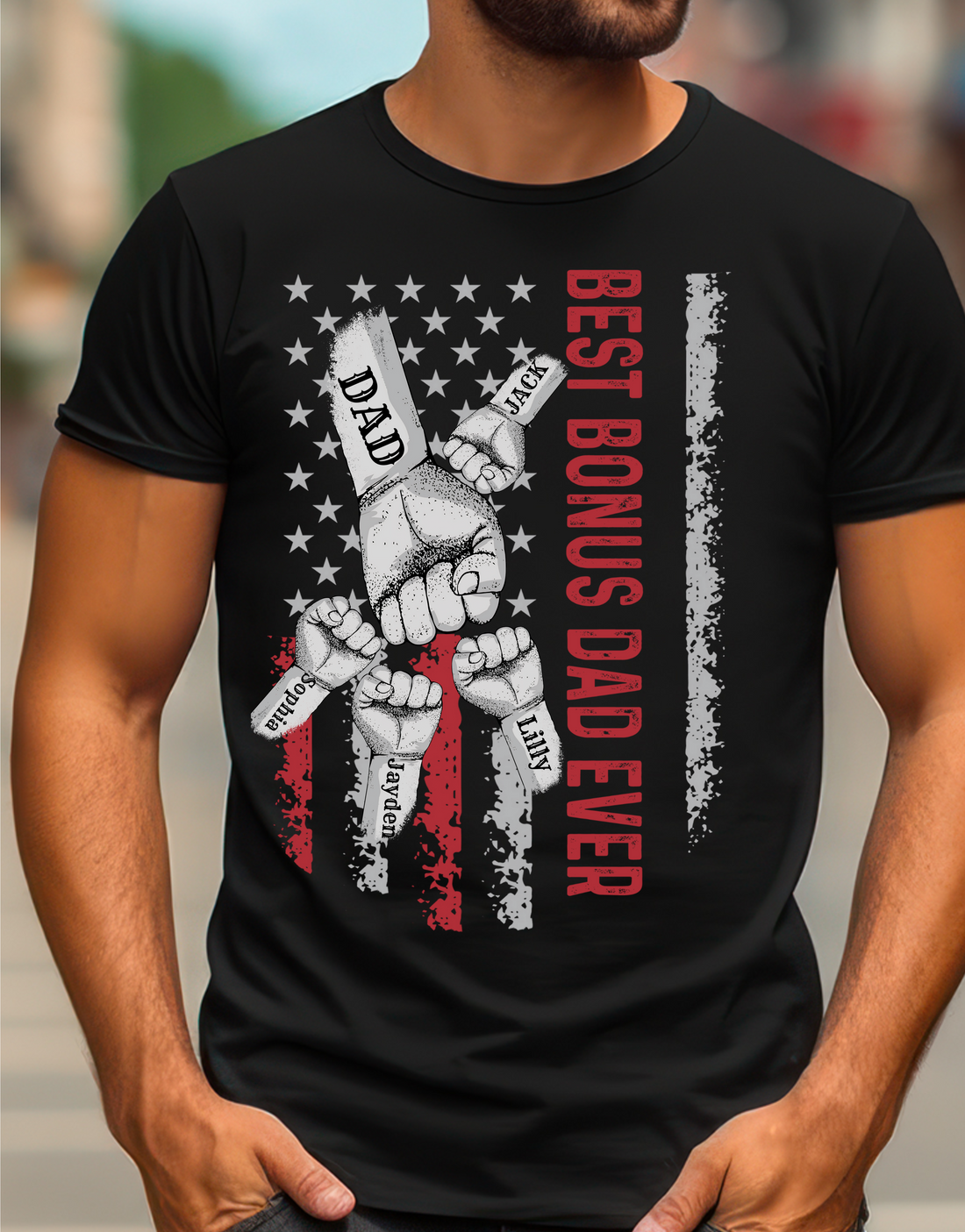 Personalized Best Bonus Dad Raised Fist Bump Shirt!