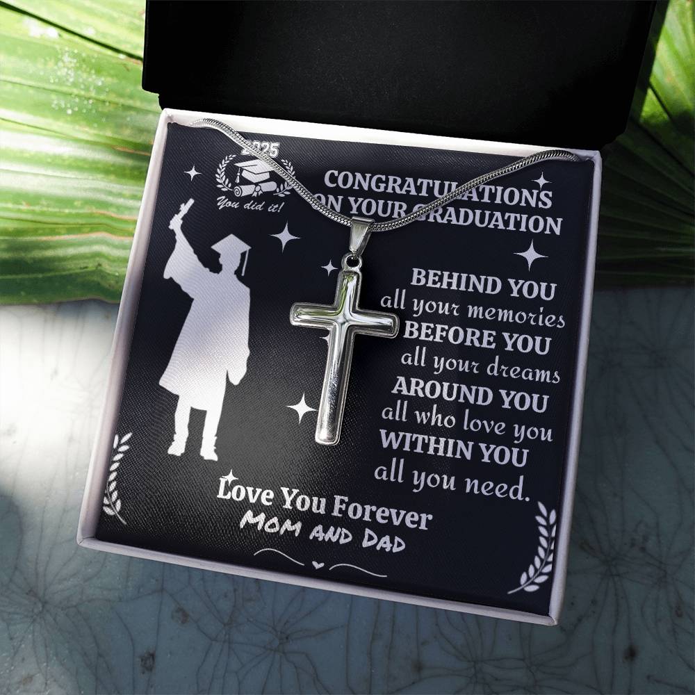 Personalized To My Son/Grandson/Nephew "Congrats 2025 Graduate" Cross Necklace